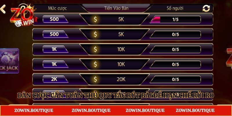 Dân cược cần tuân thủ quy tắc rút bài để hạn chế rủi ro